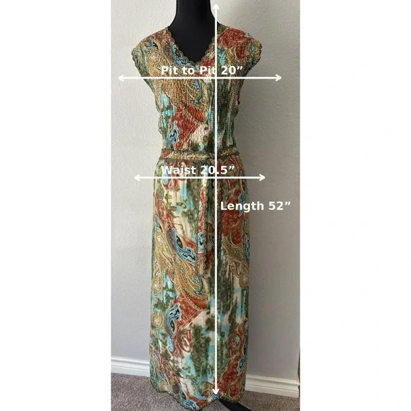 Vintage Ubu Paisley Floral Popcorn Maxi Dress Boho Scalloped Lace Trim Belted - Picture 14 of 14